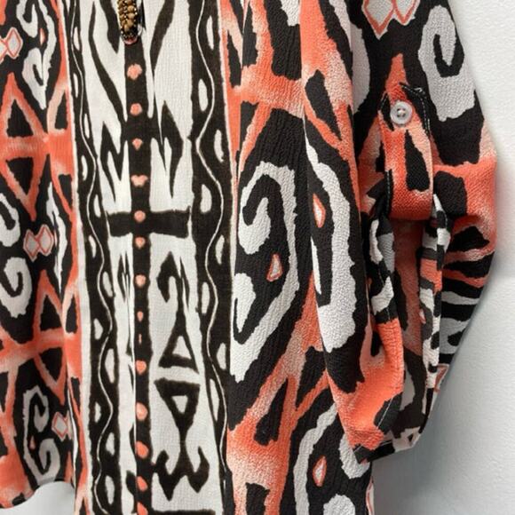 Chico’s sheer patterned blouse wood bead v neck 2 - Picture 4 of 10